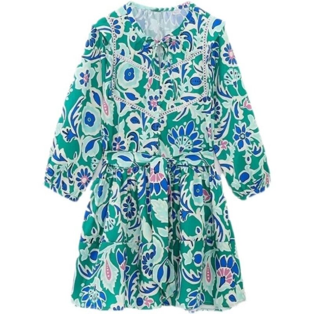 Womens Floral Shirt Dress Mini Size L NWOT Green
